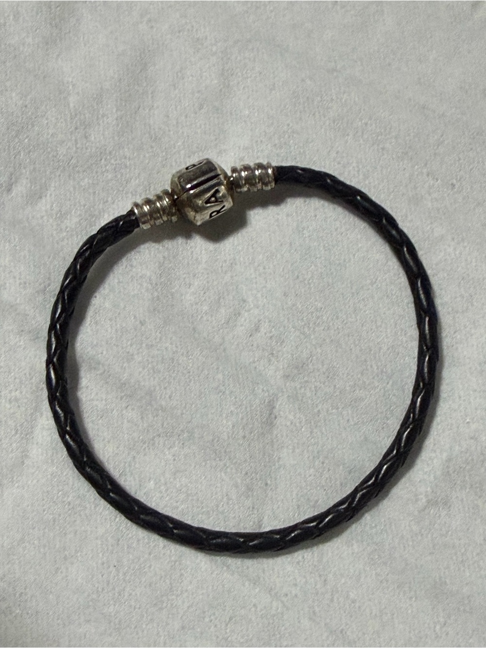Authentic Pandora Black Braided Leather Bracelet with Silver Clasp